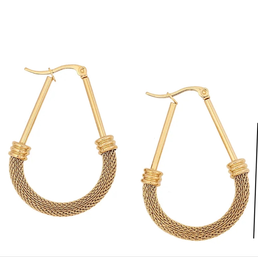 Contemporary Design Earring, Gold Color, Drop Shape - Picture 2 of 6